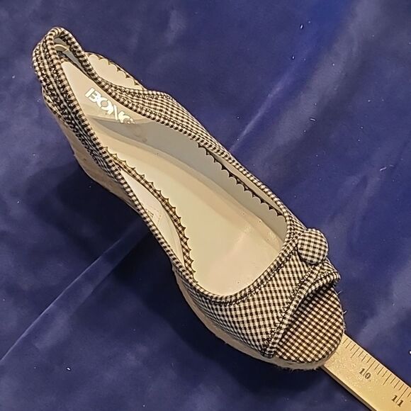Bongo sz 8.5 dreamer 1 blk/WHT gingham fabric upper wedge open toe sa dle/shoe - Picture 7 of 9